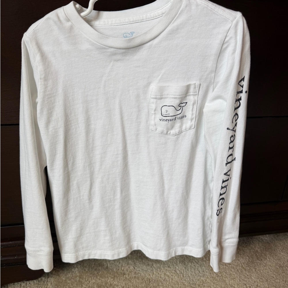 Vineyard Vines Kids White Long-Sleeve Tee with Pocket Whale Logo